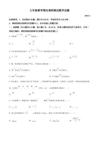 2025年江苏省常州市花园中学九年级教学情况调研测试数学试卷（含答案解析）.docx
