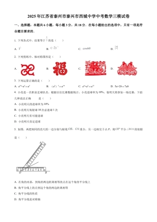 2025年江苏省泰州市泰兴市西城初级中学中考数学三模试卷（含答案解析）.docx
