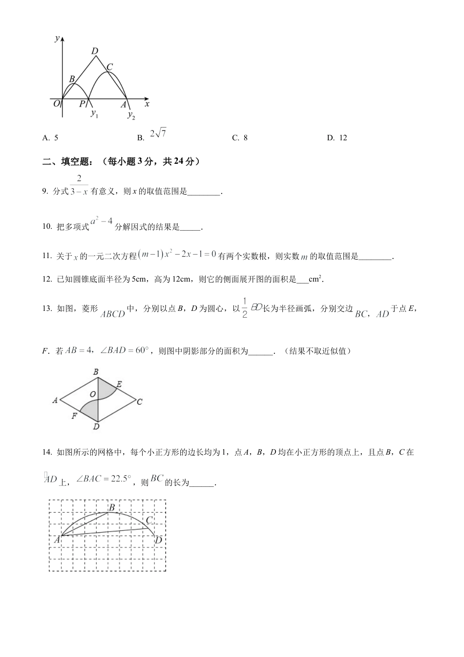 2023年江苏省苏州市第十六中学中考二模数学试卷（含答案解析）.docx_第3页