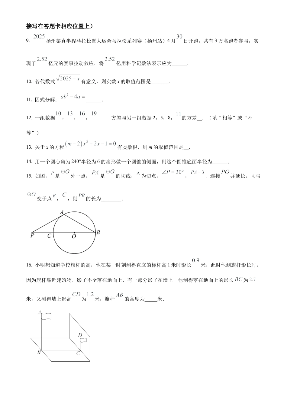 2025年江苏省仪征市实验中学教育集团九年级中考三模数学试卷 （含答案解析）.docx_第3页