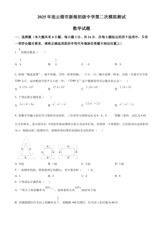 2025年江苏省连云港市新海初级中学中考二模数学试卷（含答案解析）.docx