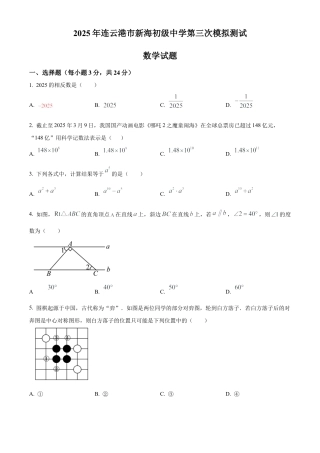 2025年江苏省连云港市新海初级中学九年级数学第三次模拟试卷（含答案解析）.docx