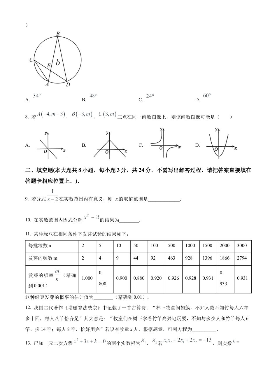 2024年江苏省盐城市建湖县中考二模数学试卷（含答案解析）.docx_第2页