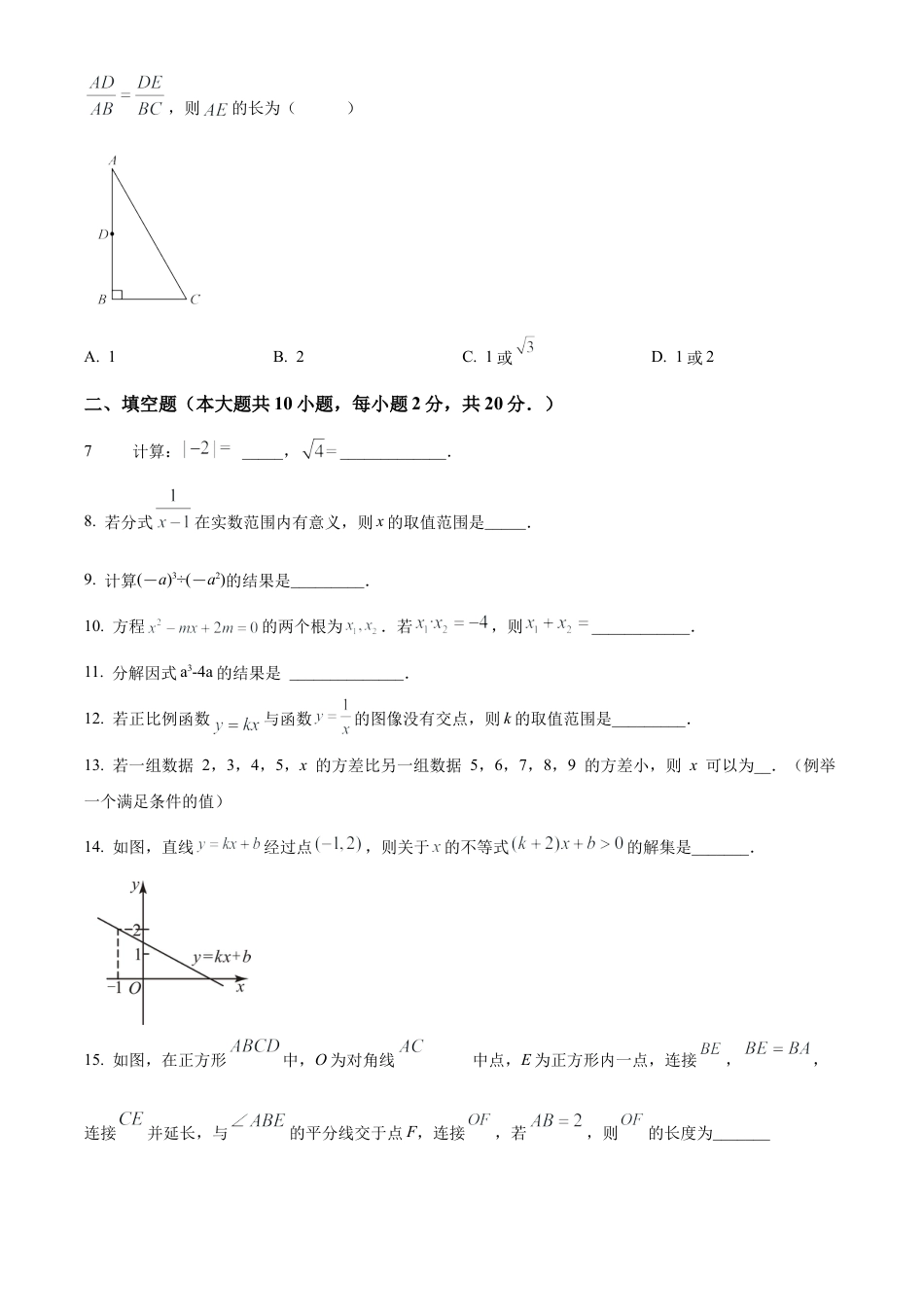 2024年江苏省南京市联合体中考数学一模试卷（含答案解析）.docx_第2页