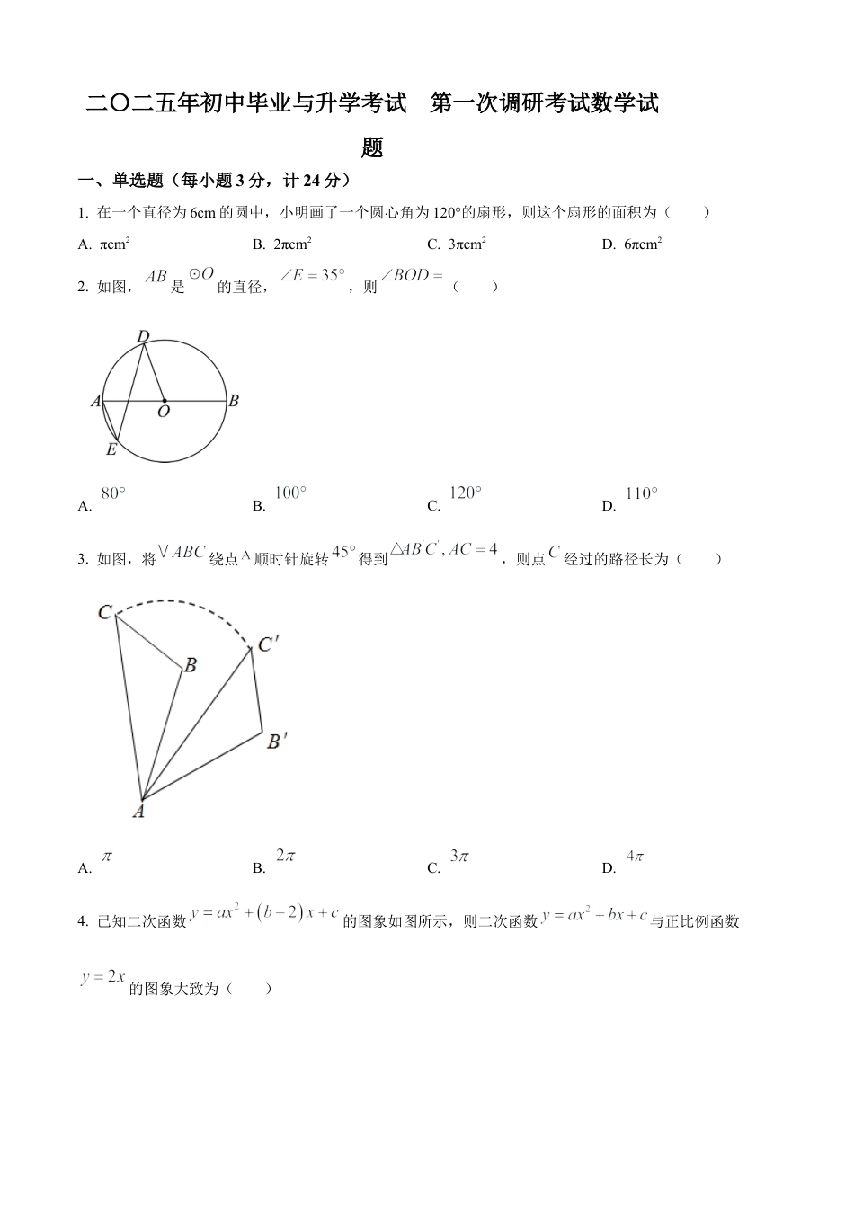 2025年江苏省盐城市大丰区部分校中考第一次检测数学试卷（含答案解析）.docx_第1页