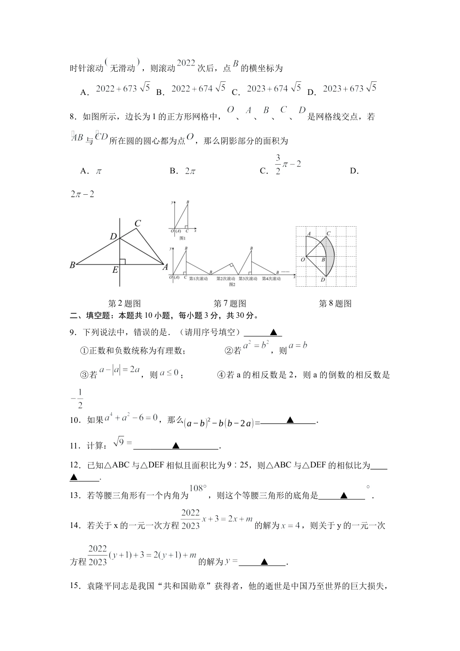 2025年九年级中考数学第一次模拟考试（江苏专用）（含答案解析）.docx_第2页