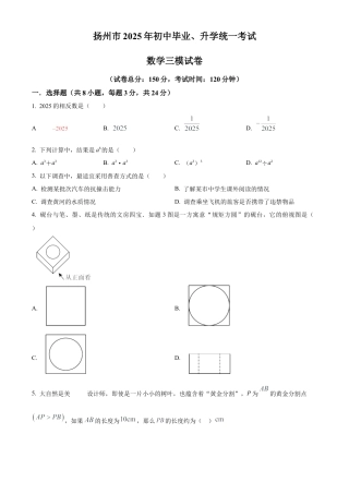 2025年江苏省扬州市中考三模数学试卷（含答案解析）.docx