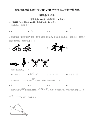 2025年江苏省盐城市两地联考中考一模数学试卷（含答案解析）.docx