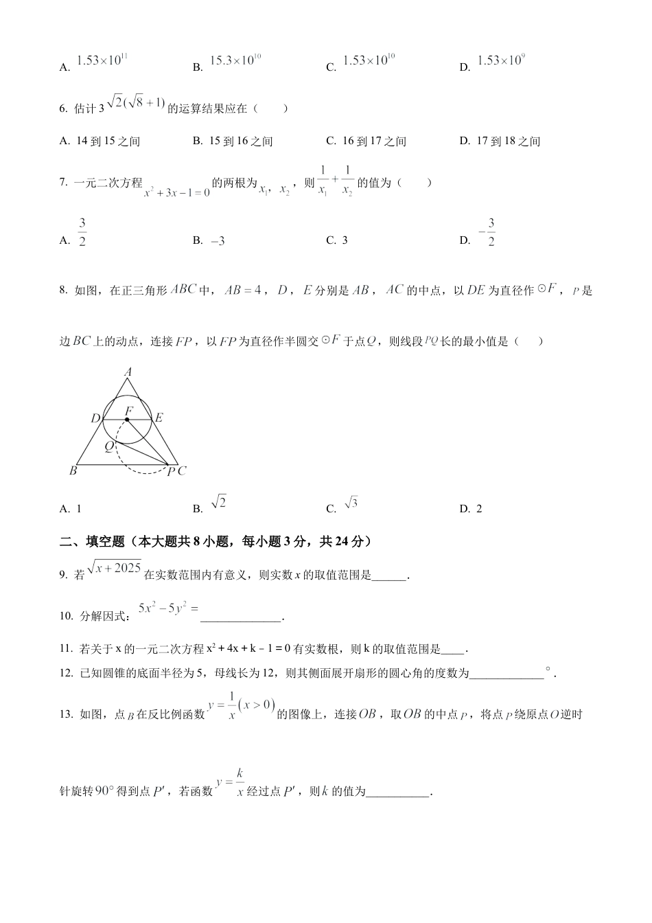 2025年江苏省徐州市沛县五中联盟学区二模数学试卷（含答案解析）.docx_第2页