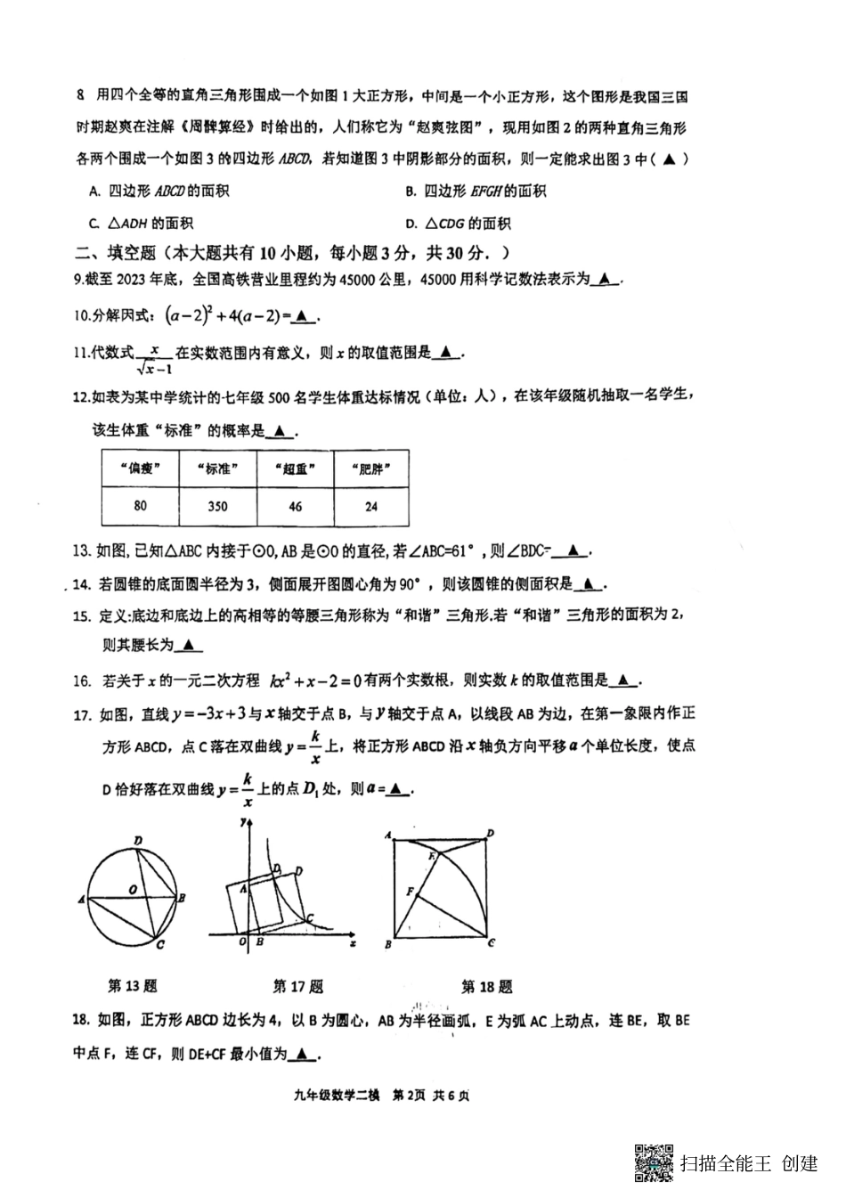 2024年江苏省扬州市邗江区梅苑双语学校中考三模数学试卷.pdf_第2页