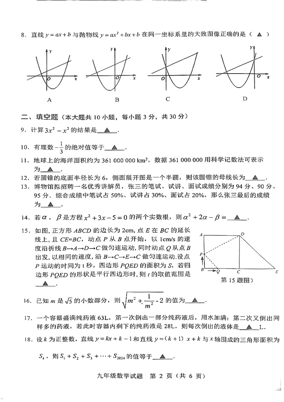 2025年江苏省宿迁市泗洪县中考一模数学试卷.pdf_第2页