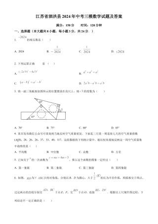 2024年江苏省宿迁市泗洪县九年级数学中考三模试卷（含答案解析）.docx