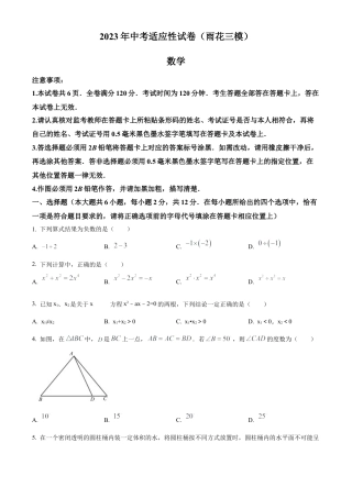 2023年江苏省南京联合体中考三模数学试卷（含答案解析）.docx