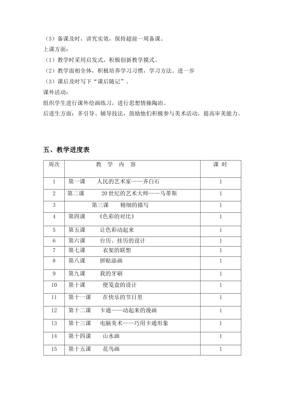 新人美版小学美术五年级下册全册教学计划.docx_第3页