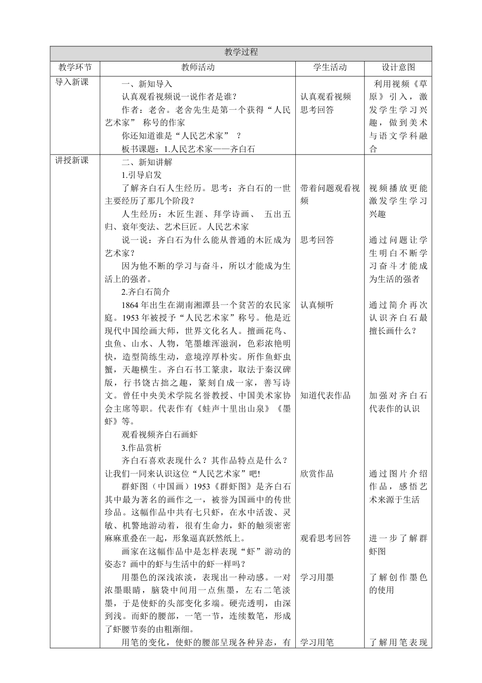 人美版小学五年级下册美术教案-第一课 人民艺术家——齐白石 教案.doc_第2页