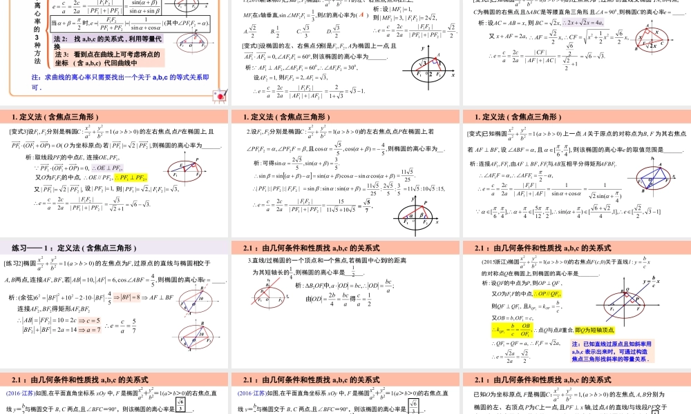 新人教版高中数学选择必修第一册同步PPT课件-3.1.2 椭圆的简单几何性质（第2课时 椭圆的离心率问题）.pptx