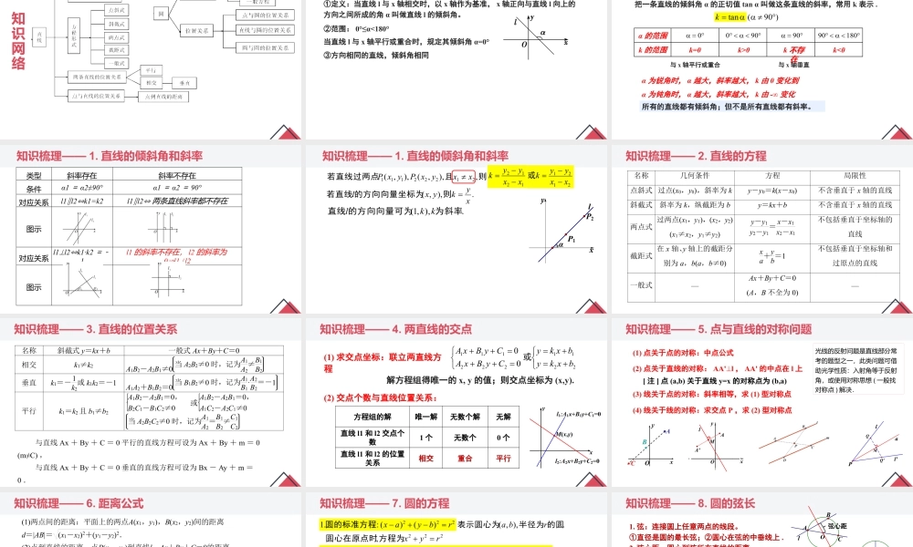 新人教版高中数学选择必修第一册同步PPT课件-第二章 直线和圆的方程（章末小结）.pptx