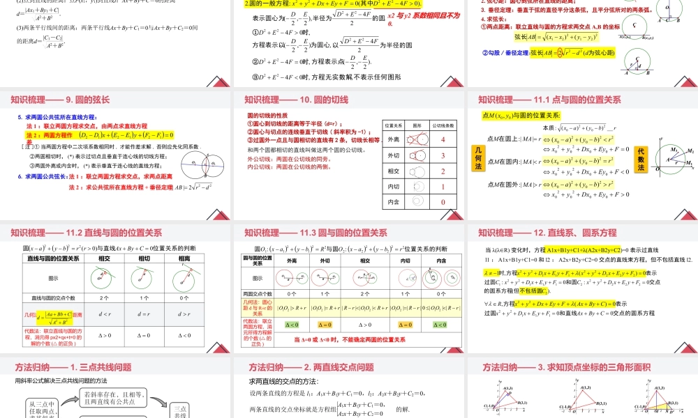 新人教版高中数学选择必修第一册同步PPT课件-第二章 直线和圆的方程（章末小结）.pptx