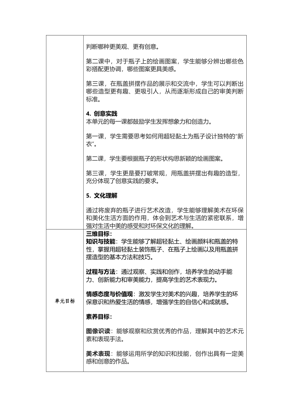 人美版美术一年级上册-第三单元我是生活小达人 大单元教学设计 （表格式）.docx_第3页