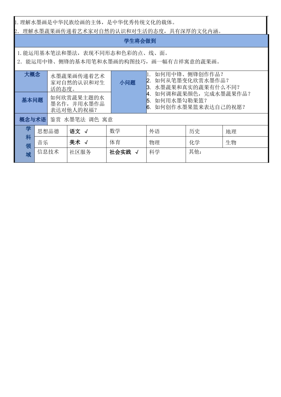 第二单元《蔬果墨香》教学设计+课时教案-人美版小学美术三年级上册.docx_第2页
