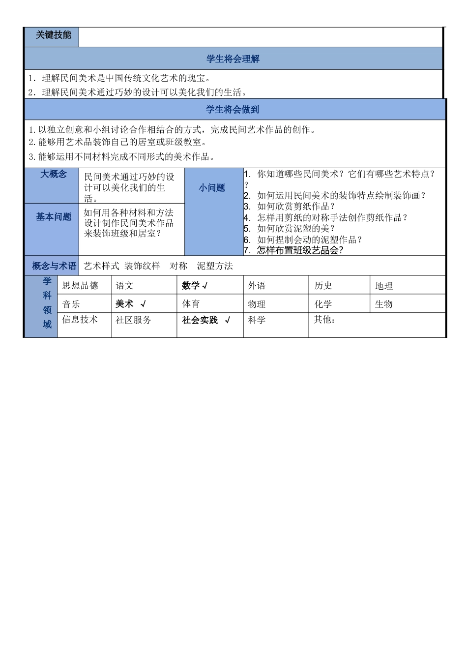 第一单元《多彩民艺》单元教学设计+课时教案-人美版小学美术三年级上册.docx_第2页