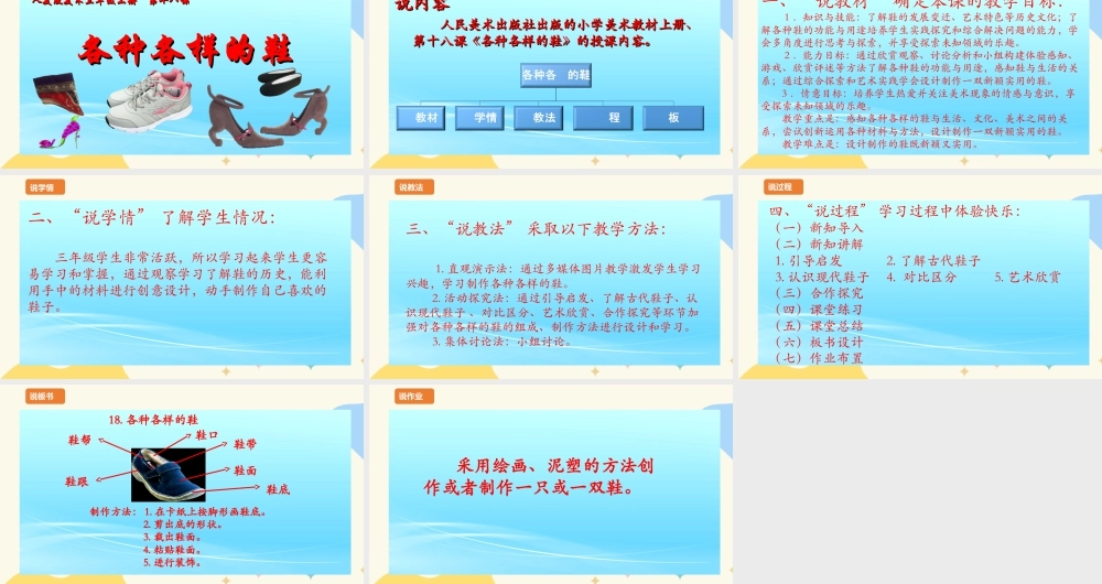 人美版 美 术三年级上册 第十八课《各种各样的鞋》说课稿.ppt