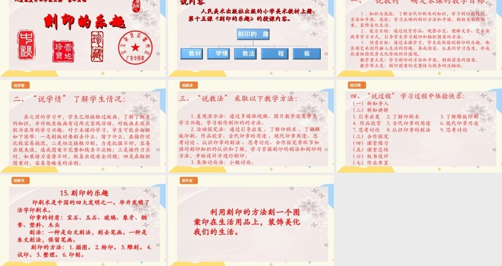 人美版 美 术四年级上册 第十五课《刻印的乐趣》说课稿.ppt