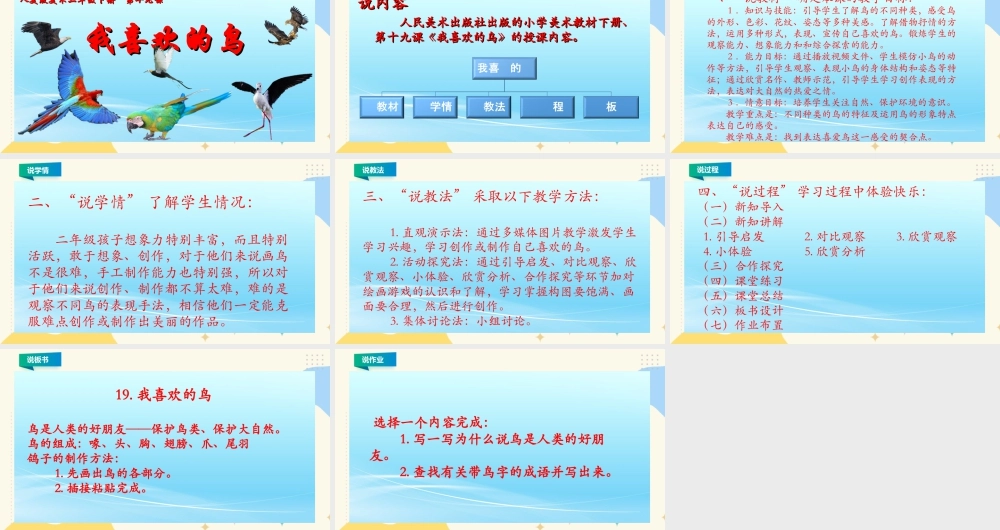人美版美术二年级下册第十九课《我喜欢的鸟》说课稿.ppt