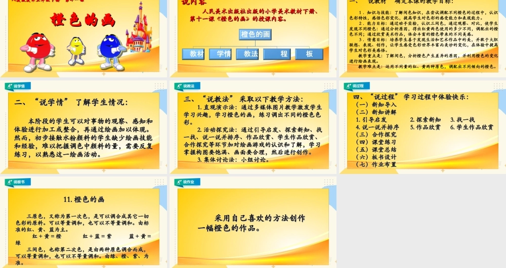 人美版美术三年级下册第十一课《橙色的画》说课稿.ppt
