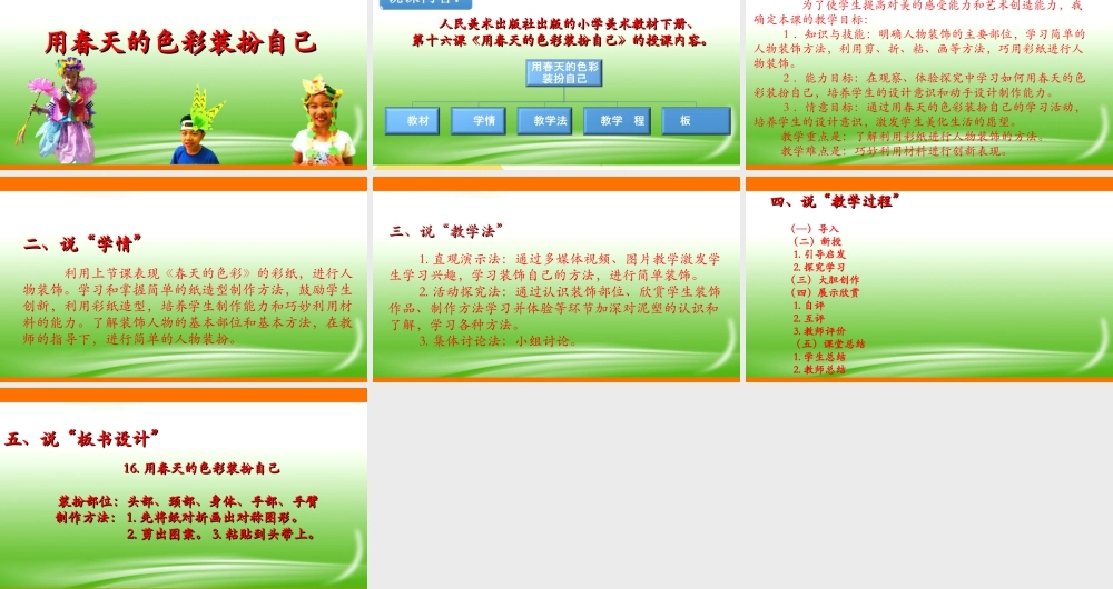 人美版美术一年级下册第十六课《用春天的色彩装扮自己》说课稿.ppt