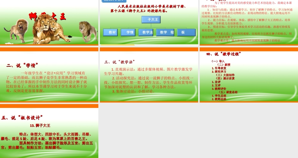 人美版美术一年级下册第十三课《狮子大王》说课稿.ppt
