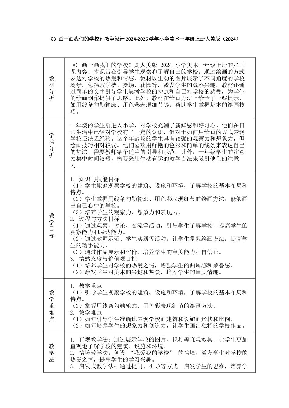 人美版美术一年级上册-画一画我们的学校（教学设计）-.docx_第1页