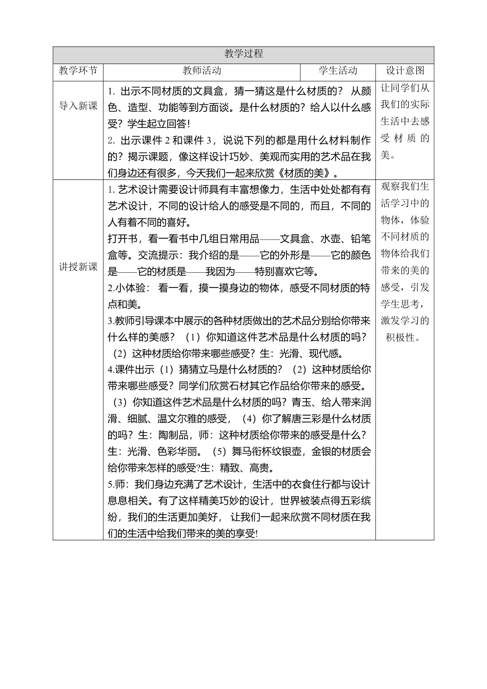 人美版小学美术4年级（下）第四课《材质的美》教学设计.doc_第2页