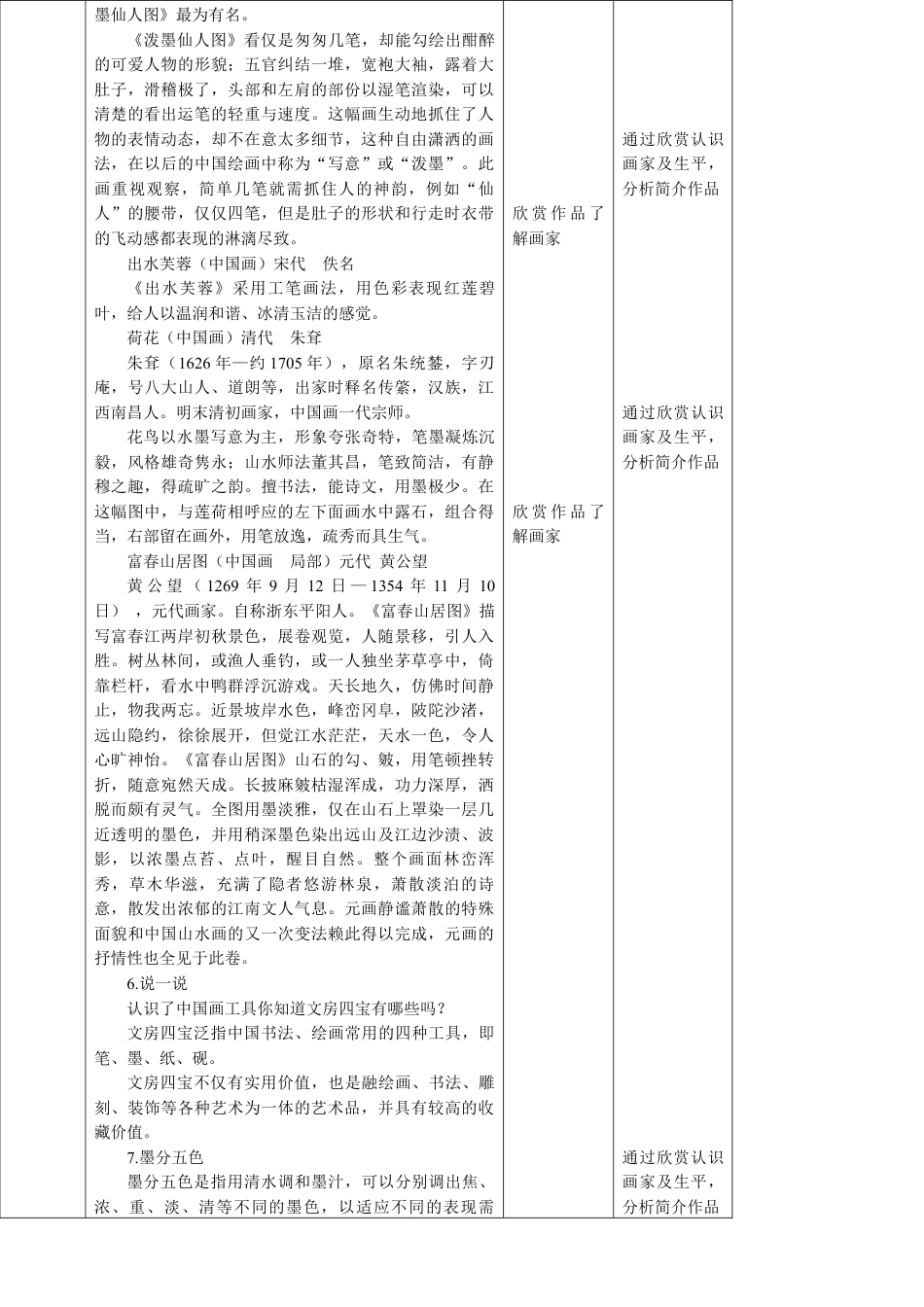 人美版小学美术四年级下册 第十一课《认识中国画》教案.doc_第3页