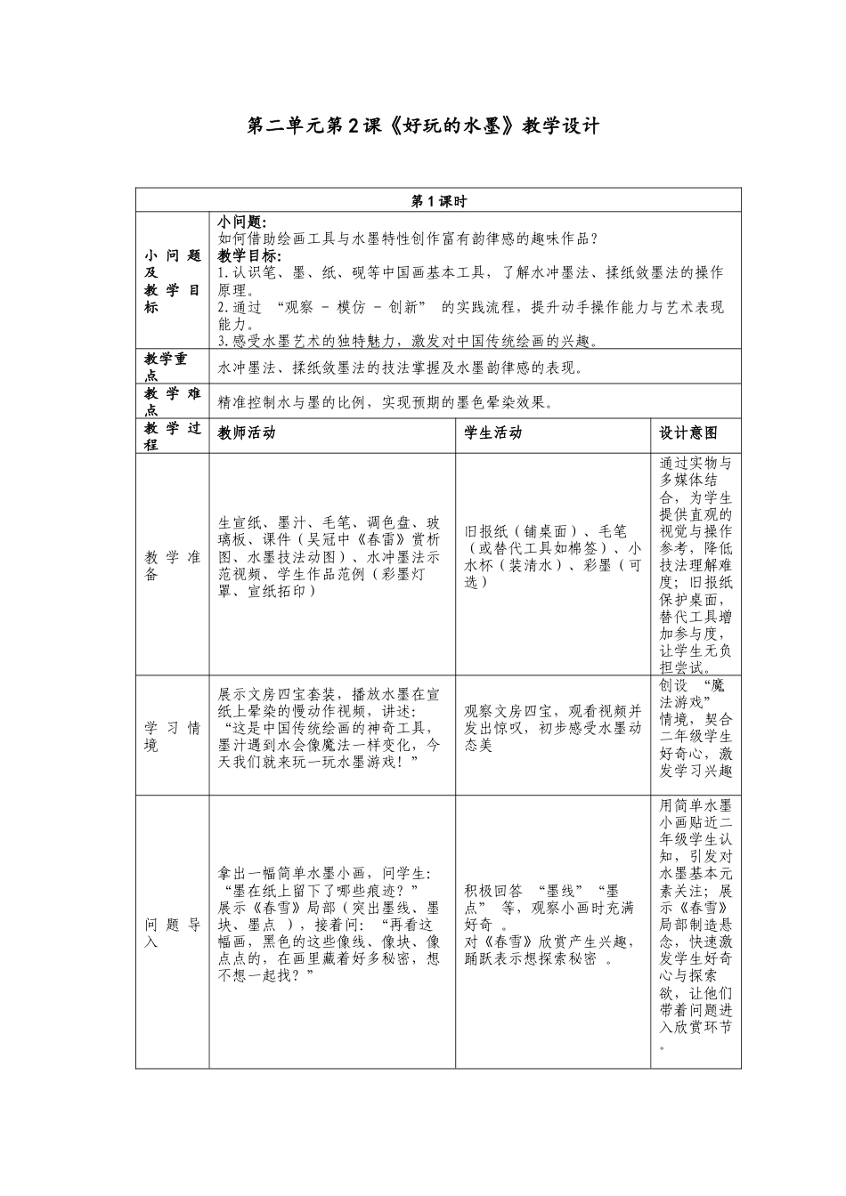 人美版小学美术二年级上册课时教案-2-2《好玩的水墨》教学设计.doc_第1页