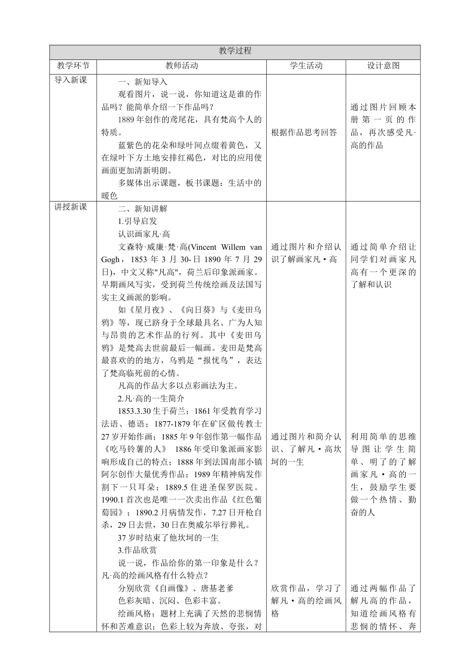 人美版小学美术四年级下册 第十七课《画家凡·高》教案.doc_第2页