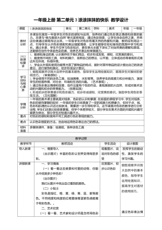 【人美版】美术  一年级上册 第二单元 3 涂涂抹抹的快乐   课时教案.doc