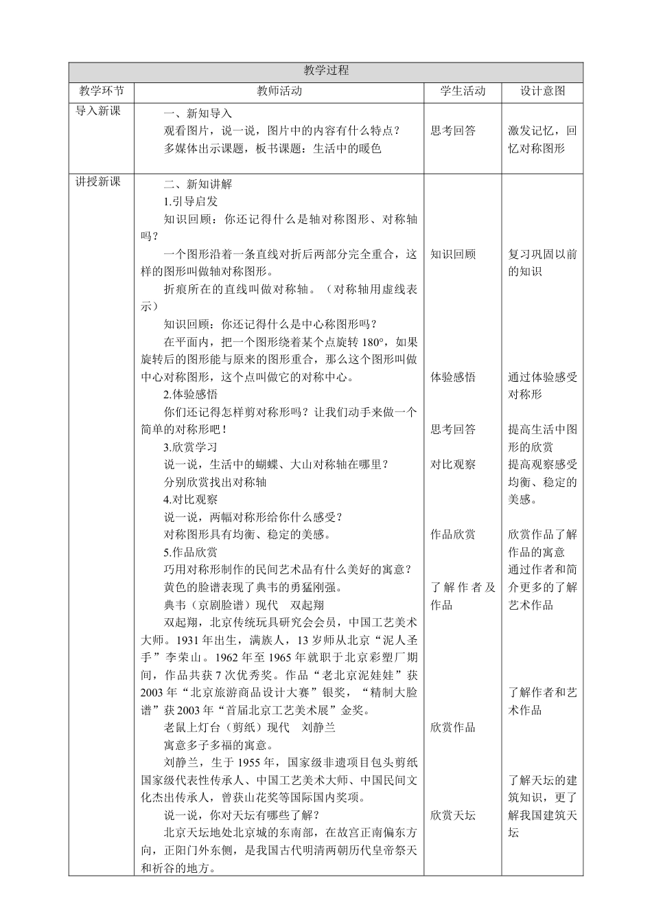 人美版小学美术四年级下册 第六课《巧用对称形》教案.doc_第2页