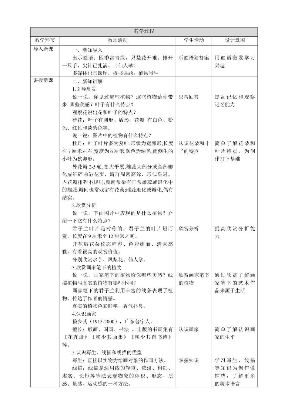 人美版小学美术四年级下册 第一课《植物写生》教案.doc_第2页