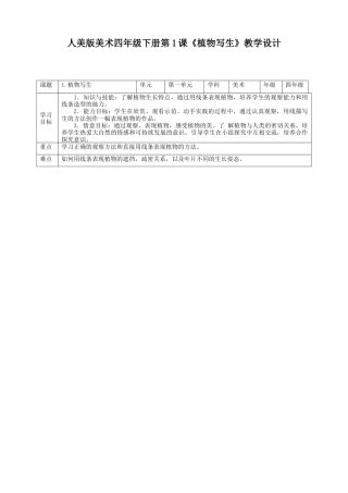 人美版小学美术四年级下册 第一课《植物写生》教案.doc
