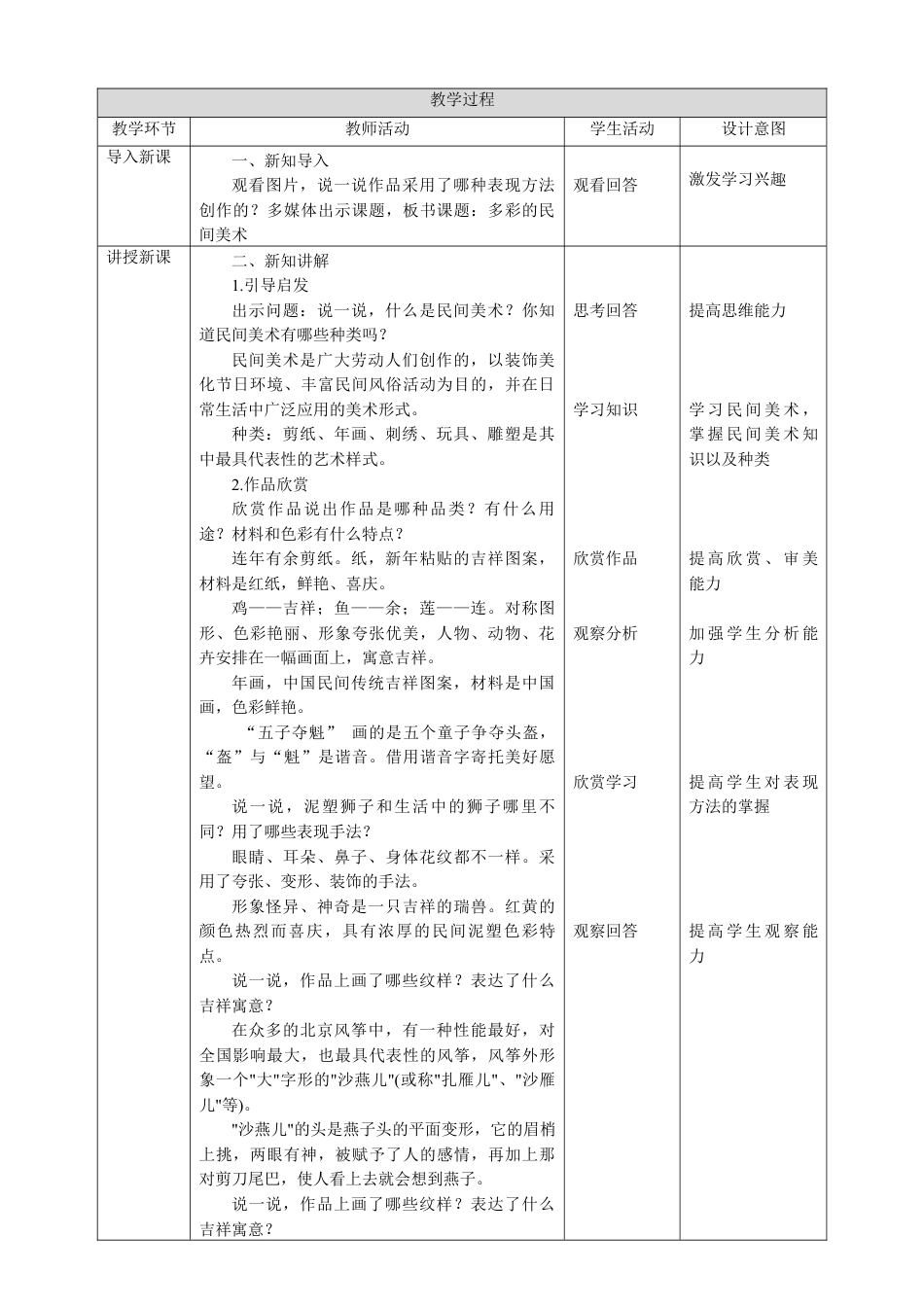 人美版 美术 三年级上册 第十七课《多彩的民间美术》教案.doc_第2页