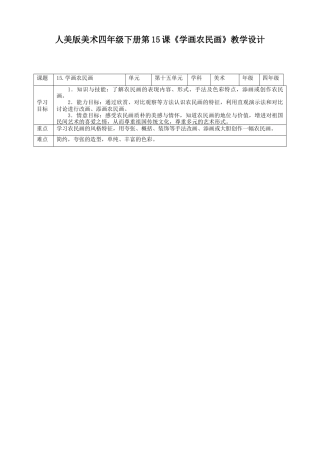 人美版小学美术四年级下册 第十五课《学画农民画》教案.doc