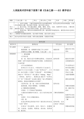 人美版美术四年级下册第七课《生命之源——水》教案.doc