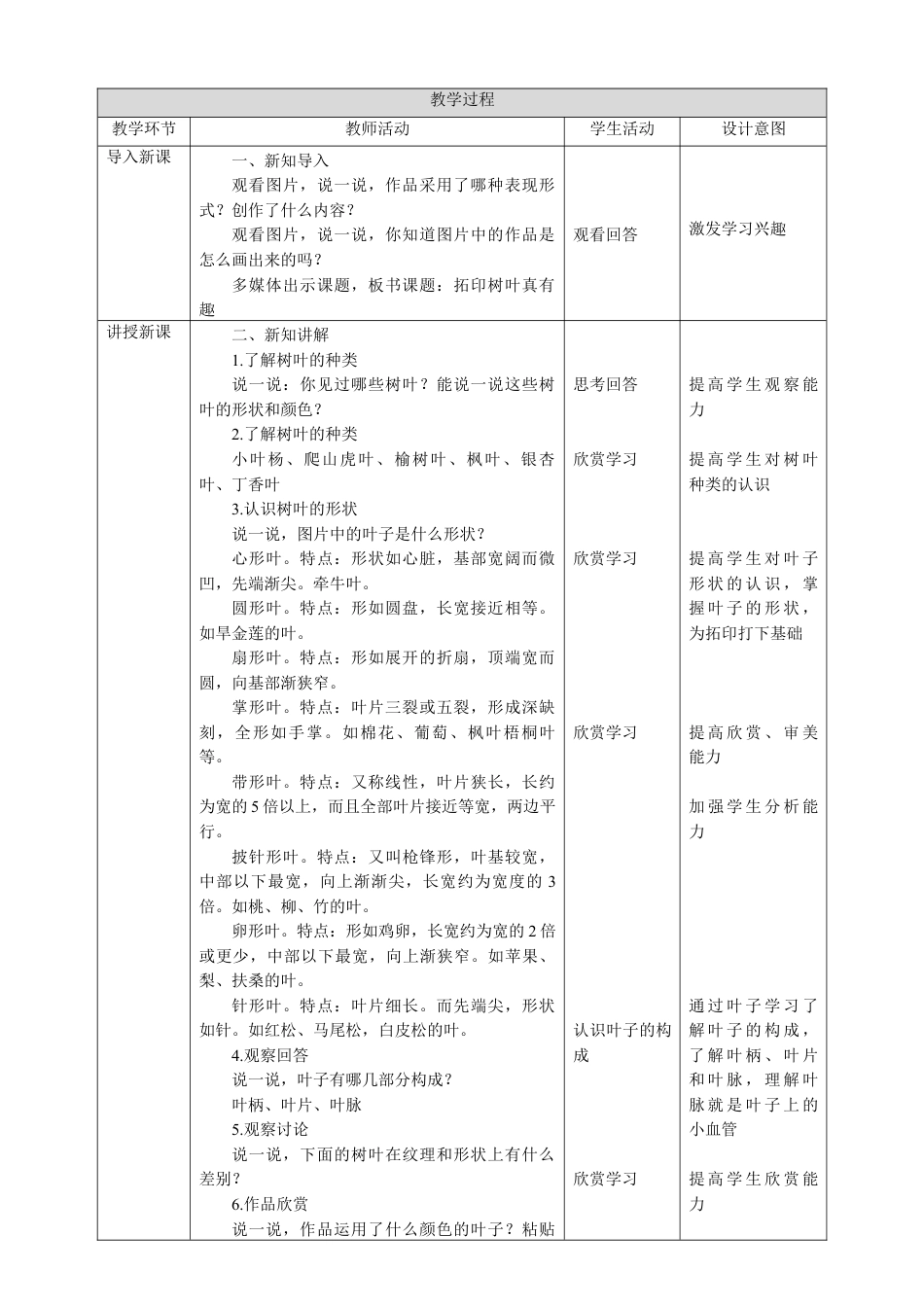 人美版 美术 三年级上册 第十一课《拓印树叶真有趣》教案.doc_第2页
