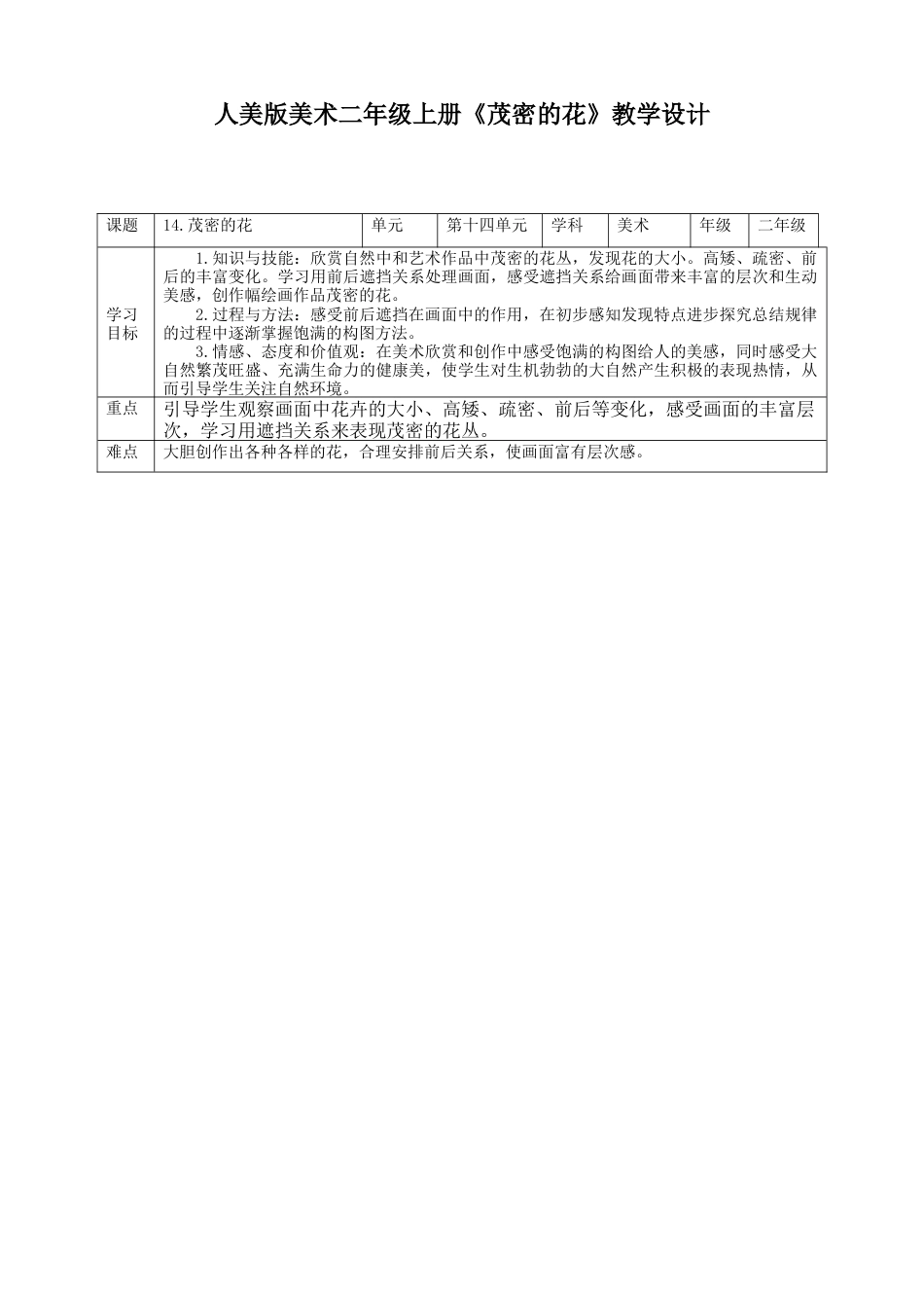 人美版美术二年级上册第十四课《茂密的花》教案.doc_第1页