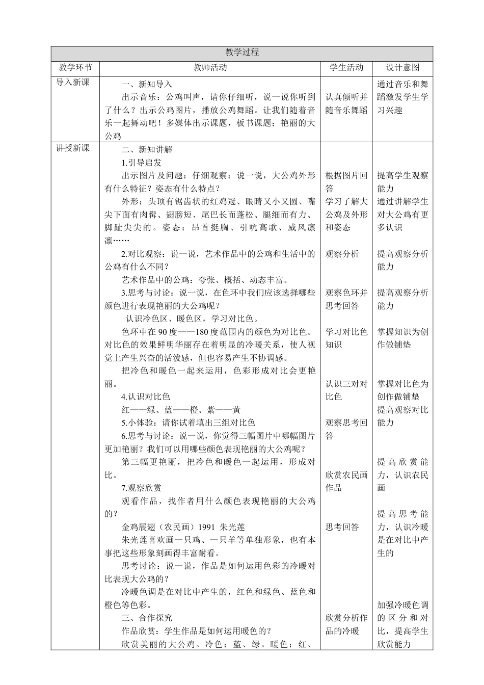 人美版小学美术四年级下册 第十四课《艳丽的大公鸡》教案.doc_第2页