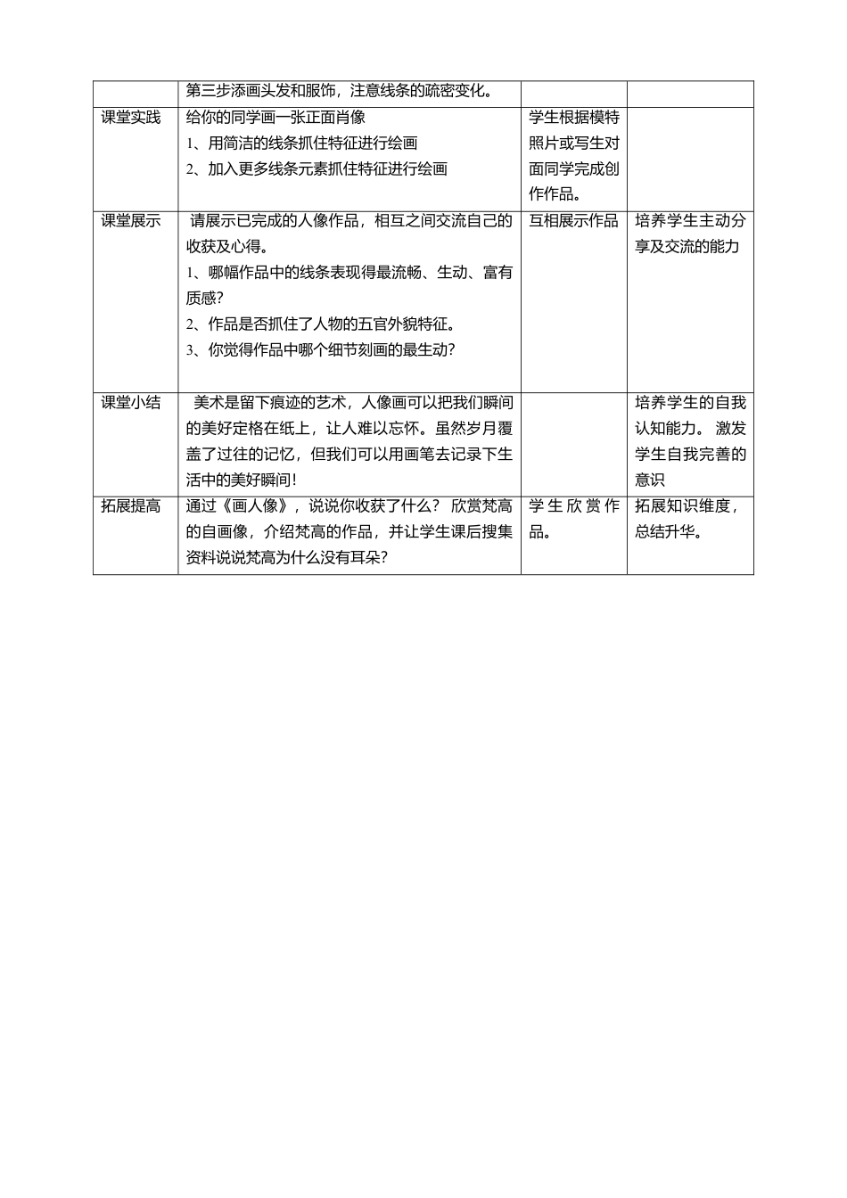 【核心素养目标】五年级上第2课《画人像》教案（表格式）-人美版美术.doc_第3页