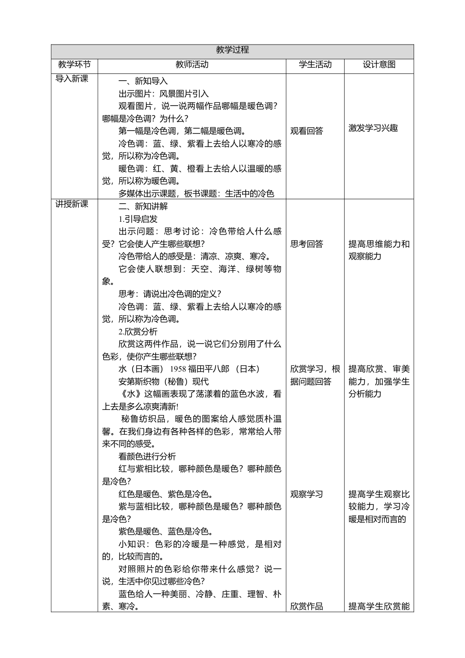 人美版美术四年级上册第三课《生活中的冷色》教案.doc_第2页
