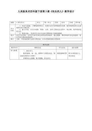 人美版小学美术四年级下册 第三课《快乐的人》教案.doc