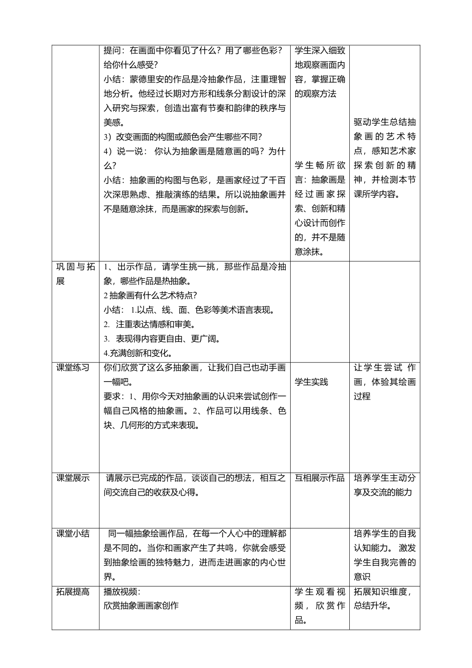 【核心素养目标】五年级上第3课认识抽象画 教案（表格式）-人美版美术.doc_第3页